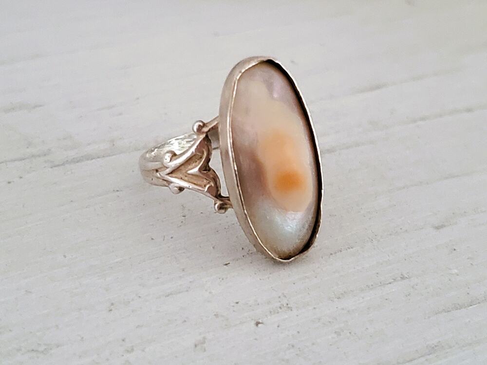 Vintage Sterling Silver Pearl Blister Navette Ring